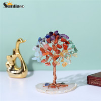 Sunligoo Super Mini kryształ drzewko szczęścia drut miedziany owinięte W/agat kromka baza kamień Reiki Chakra Feng Shui drzewa Home Decor 6